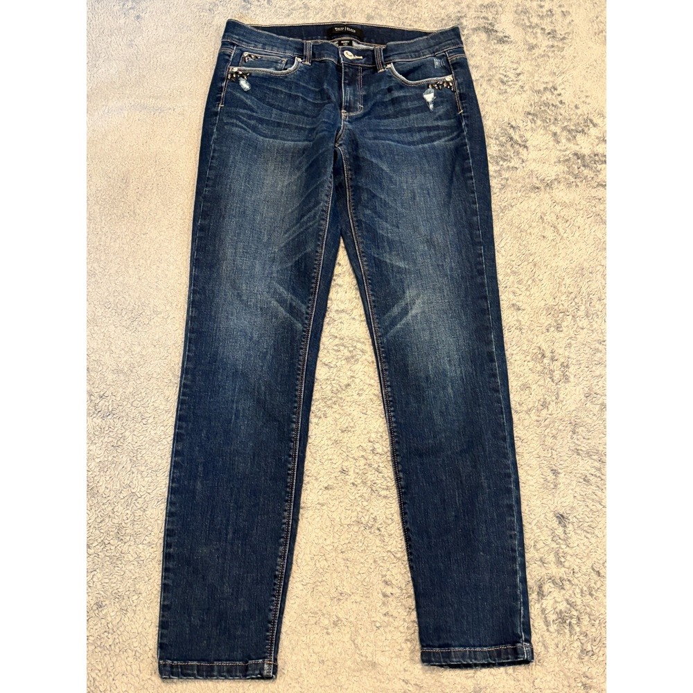 White House Black Market Jeans Womens 4R Blue Distressed Denim Skinny Leg
